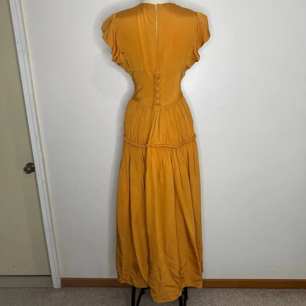Vintage 1930s Mustard Yellow Maxi Dress - Picture 3 of 11